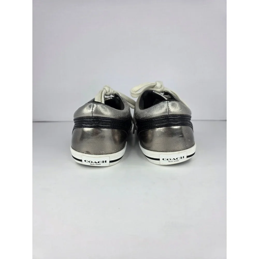 Coach Francesca Sneakers Womens 8B Black Canvas Signature C Silver Trim Classic